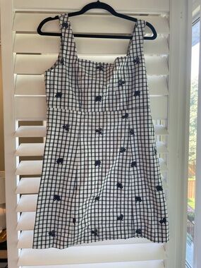 Sezane Style mini checkered embroidered dress